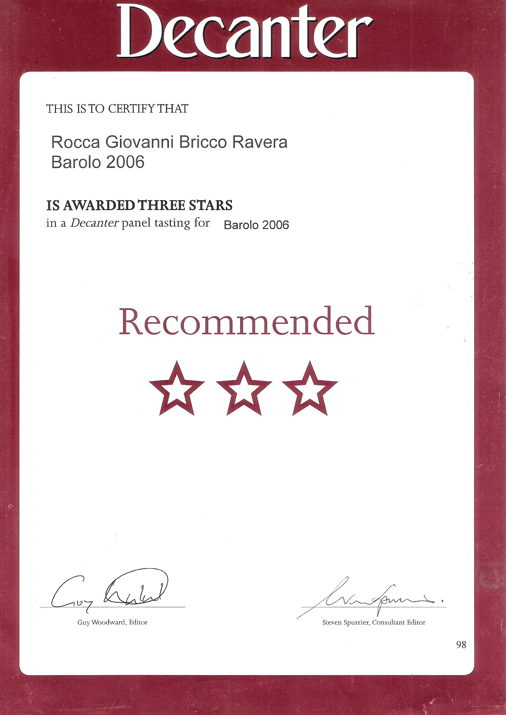 Rocca Giovanni | Barolo Bricco Ravera 2006